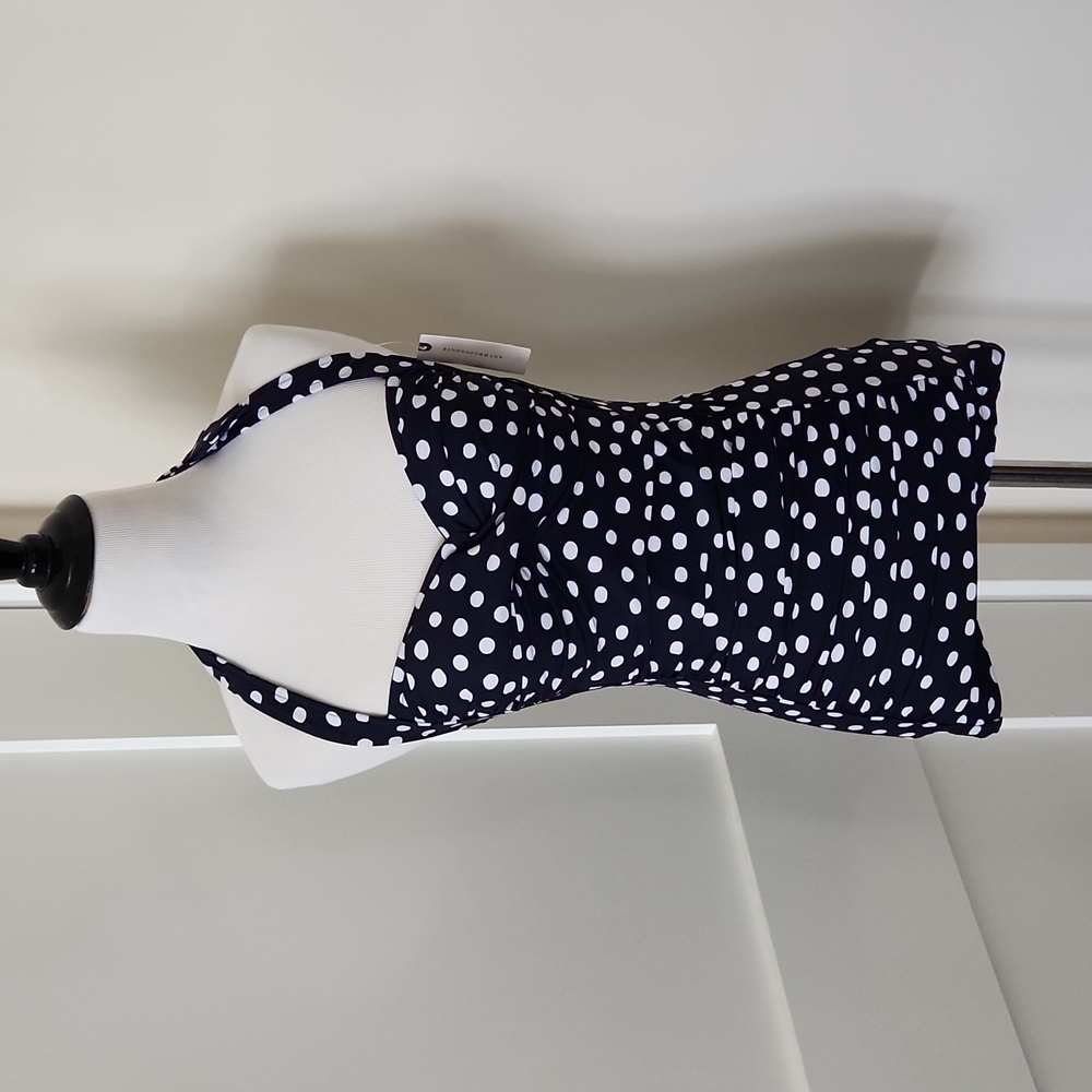 🎉HP🎉NWT Anthropologie Navy blue/white retro polka dot tie one-piece swimsuit 8